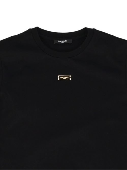 T-shirt Balmain Paris Kids da bambino nera in cotone con logo dorato BALMAIN Kids | BZ8H21Z3672930OR